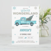 Winter Wonderland Truck Birthday Invitations Kaart (Staand voorkant)
