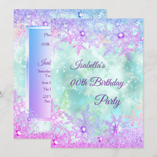 Winter Wonderland Turquoise Blauw Paars Roze Feest Kaart