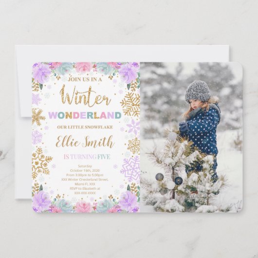 Winter Wonderland uitnodiging met foto (Voorkant)