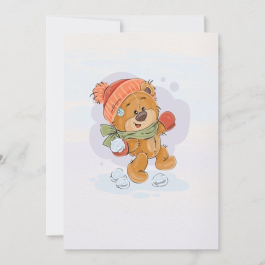 Winter wonderland uitnodiging Teddy beer jarig (Achterkant)