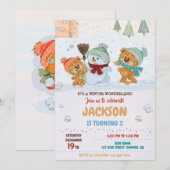 Winter wonderland uitnodiging Teddy beer jarig (Voorkant / Achterkant)