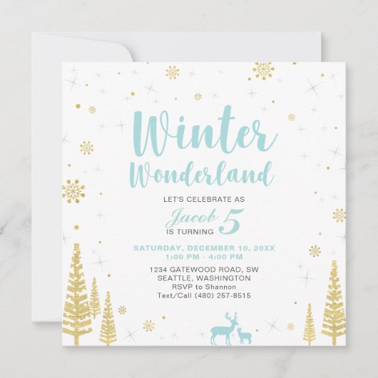 Winter Wonderland - Uitnodiging voor kinderverjaar (Voorkant)