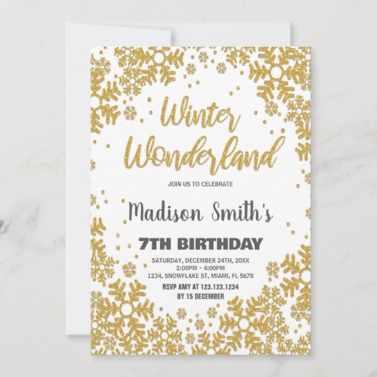 Winter Wonderland Uitnodigingen Gouden Glitter (Voorkant)