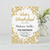 Winter Wonderland Uitnodigingen Gouden Glitter (Staand voorkant)