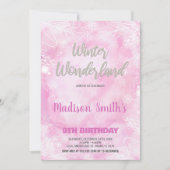 Winter Wonderland Uitnodigingen Roze Zilveren Glit (Voorkant)
