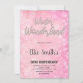 Winter Wonderland Uitnodigingen Roze Zilveren Glit (Voorkant)