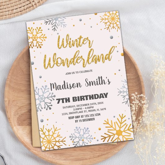 Winter Wonderland Uitnodigingen Sneeuw Goud Glitte
