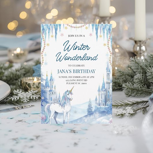 Winter Wonderland Unicorn Birthday Kaart