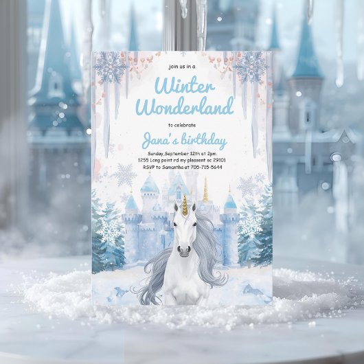Winter Wonderland Unicorn Birthday  Kaart