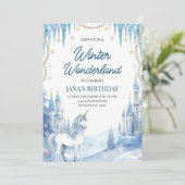 Winter Wonderland Unicorn Birthday Kaart (Staand voorkant)