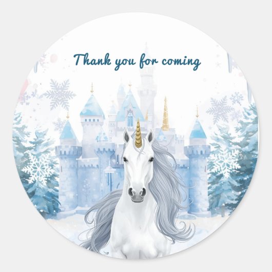 Winter Wonderland Unicorn Thank You  Ronde Sticker (Voorkant)