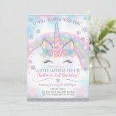 Winter Wonderland Unicorn Verjaardag Uitnodiging (Staand voorkant)
