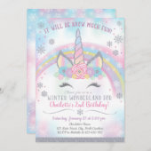 Winter Wonderland Unicorn Verjaardag Uitnodiging (Voorkant / Achterkant)