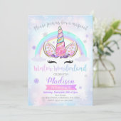 Winter Wonderland Unicorn Verjaardag Uitnodiging (Staand voorkant)