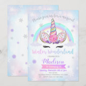 Winter Wonderland Unicorn Verjaardag Uitnodiging (Voorkant / Achterkant)