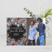 Winter wonderland vakantiefoto's zwart save the date (Staand voorkant)