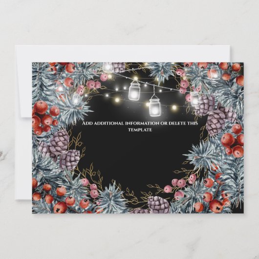 Winter wonderland vakantiefoto's zwart save the date (Achterkant)