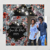 Winter wonderland vakantiefoto's zwart save the date (Voorkant / Achterkant)