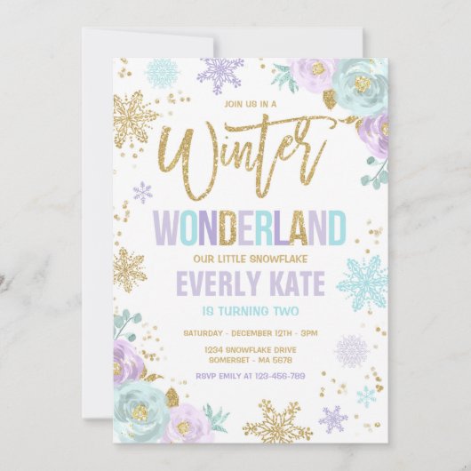 Winter Wonderland Verjaardag Gouden Paarse Sneeuwv Kaart (Voorkant)