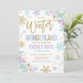 Winter Wonderland Verjaardag Gouden Paarse Sneeuwv Kaart