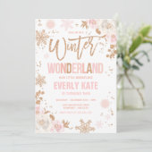 Winter Wonderland Verjaardag Roos Gold en Pink Kaart (Staand voorkant)
