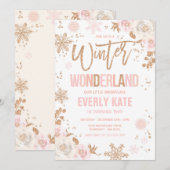 Winter Wonderland Verjaardag Roos Gold en Pink Kaart (Voorkant / Achterkant)