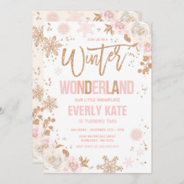 Winter Wonderland Verjaardag Roos Gold en Pink Kaart