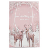Winter Wonderland Verjaardag | Roze en herten Medium Cadeauzakje (Voorkant)