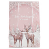 Winter Wonderland Verjaardag | Roze en herten Medium Cadeauzakje (Achterkant)
