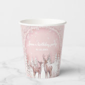 Winter Wonderland Verjaardag | Roze en herten Papieren Bekers (Achterkant)