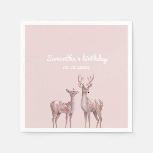 Winter Wonderland Verjaardag servetten | Roze en h (Voorkant)