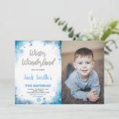 Winter Wonderland Verjaardag Uitnodigingen Blauw F (Staand voorkant)