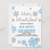 Winter Wonderland Verjaardag Uitnodigingen Blauw W (Voorkant)