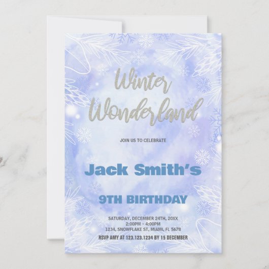 Winter Wonderland Verjaardag Uitnodigingen Blauw Z (Voorkant)