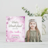 Winter Wonderland Verjaardag Uitnodigingen Roze fo (Staand voorkant)