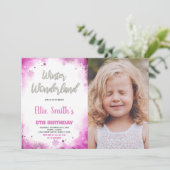 Winter Wonderland Verjaardag Uitnodigingen Roze Fo (Staand voorkant)