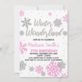Winter Wonderland Verjaardag Uitnodigingen Roze Wi (Voorkant)