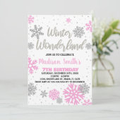Winter Wonderland Verjaardag Uitnodigingen Roze Wi (Staand voorkant)