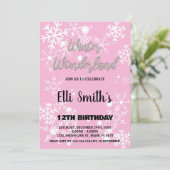 Winter Wonderland Verjaardag Uitnodigingen Zilver  (Staand voorkant)