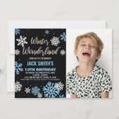 Winter Wonderland Verjaardag Uitnodigingen Zwart F (Voorkant)