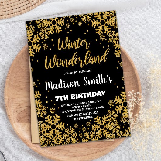 Winter Wonderland Verjaardag Uitnodigingen Zwart G