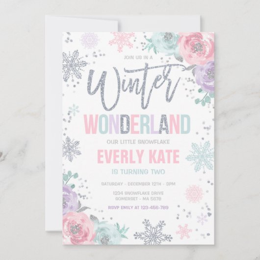 Winter Wonderland Verjaardag Zilveren Roze Sneeuwv Kaart (Voorkant)