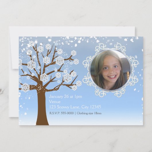 Winter Wonderland verjaardagsfeest foto uitnodigin Kaart (Achterkant)