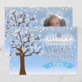 Winter Wonderland verjaardagsfeest foto uitnodigin Kaart (Voorkant / Achterkant)
