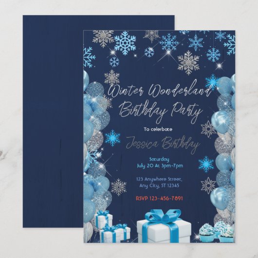 Winter Wonderland verjaardagsfeestje Kaart (Voorkant / Achterkant)
