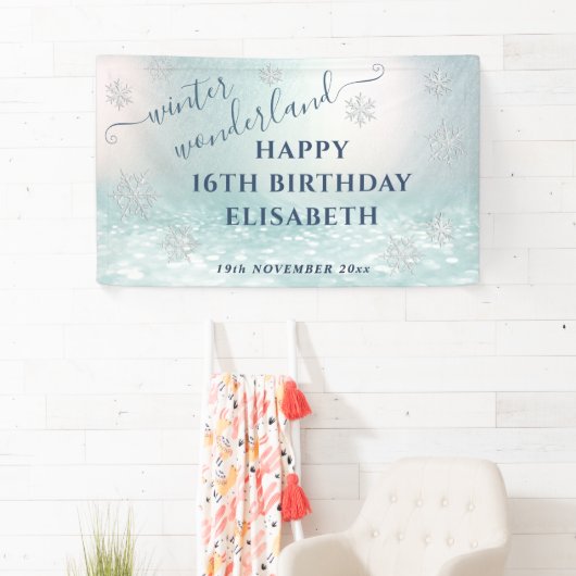 Winter wonderland verjaardagsfeestje spandoek (Insitu)