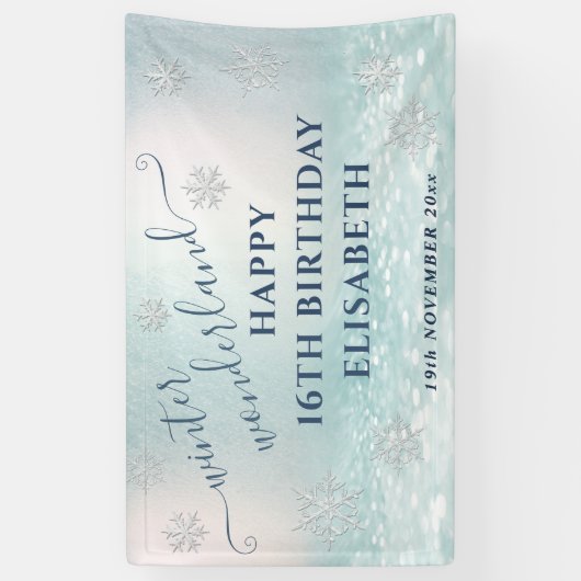 Winter wonderland verjaardagsfeestje spandoek (Verticaal)