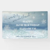 Winter wonderland verjaardagsfeestje spandoek (Horizontaal)