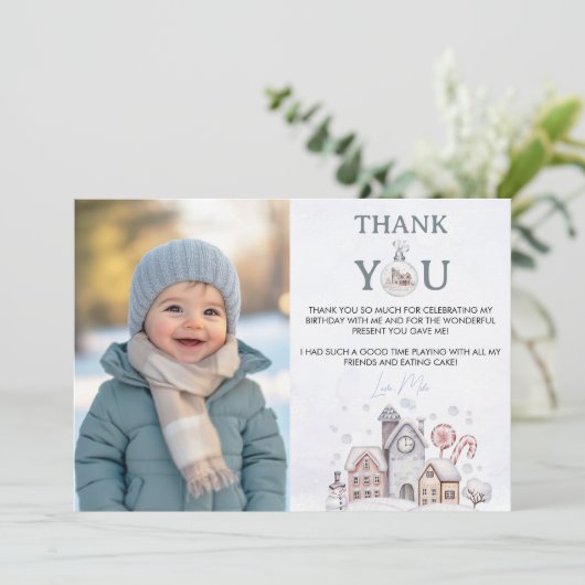 Winter Wonderland Verjaardagsfoto Dank u kaart (Staand voorkant)