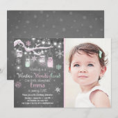 Winter Wonderland verjaardagsuitnodiging Mint roze Kaart (Voorkant / Achterkant)